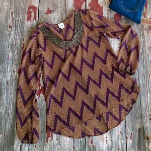 Embellished Purple and Gold Chevron Blouse