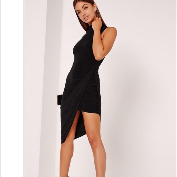 NWT MISSGUIDED slinky high neck drape bodycondress