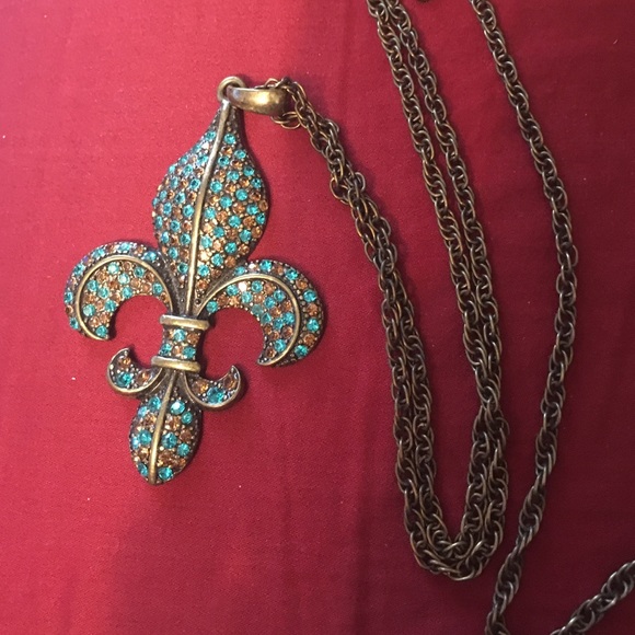 Fleur di lis long charm necklace