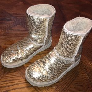 UGG Classic Short Women's Sparkly Boots Silver