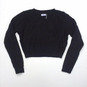 Tobi Black Cable Knit Sweater Long Sleeve Crop Top