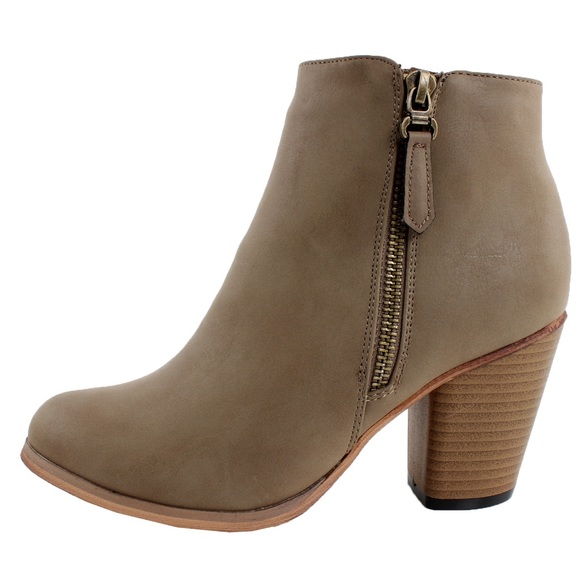 Faux leather ankle bootie boots (Baba-02 Khaki) - Picture 2 of 3