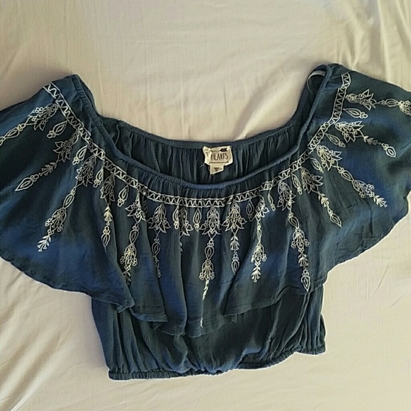 Off the shoulder blue crop top