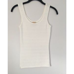 Torn by Ronny Kobo White Scalloped Trim Tank