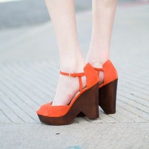 Shoemint orange suede wedge peep toe