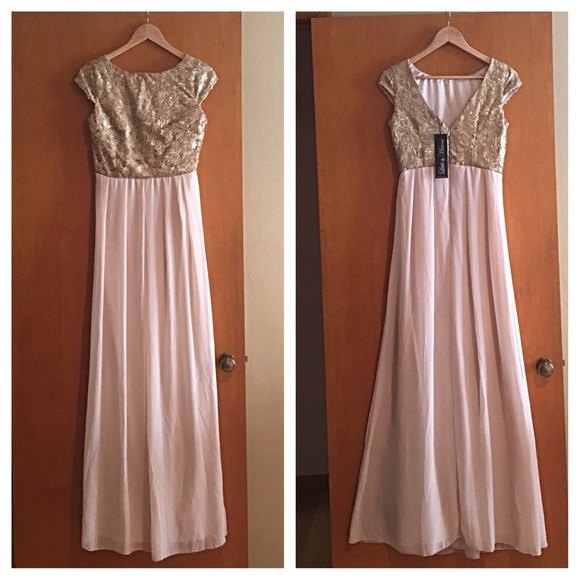 Cream/Blush and Gold sequined gown