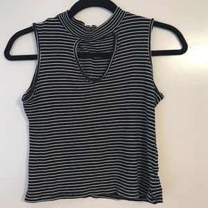 Mock neck B&W striped crop top