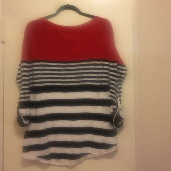 Stripped partly sheer 3/4 sleeve Express sweater - Picture 2 of 4