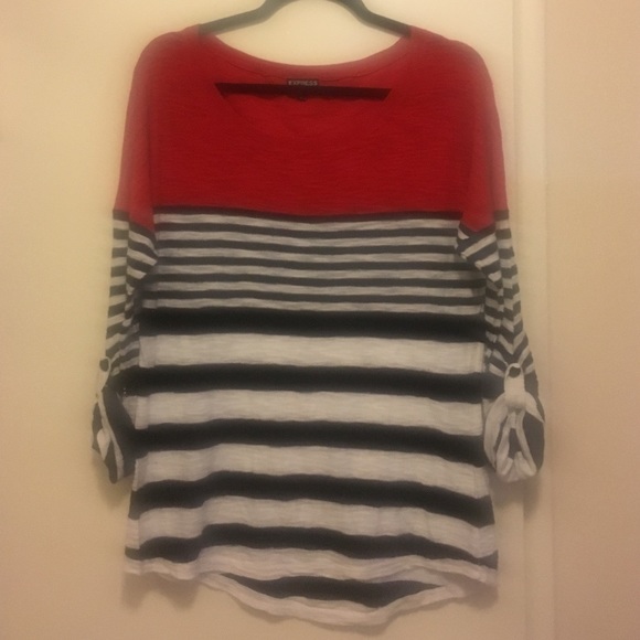 Stripped partly sheer 3/4 sleeve Express sweater - Picture 1 of 4