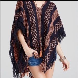 Free people lightweight navy blue and coral poncho