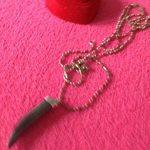 Hematite gem horn necklace silver chain