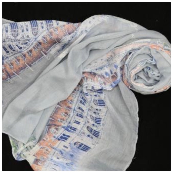 Accessories - B119 Gray Blue Historic Castle Architecture Scarf