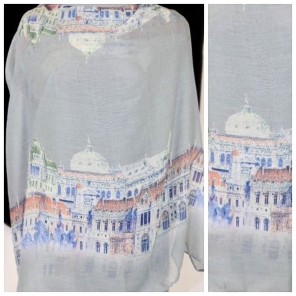 B119 Gray Blue Historic Castle Architecture Scarf - Picture 2 of 4