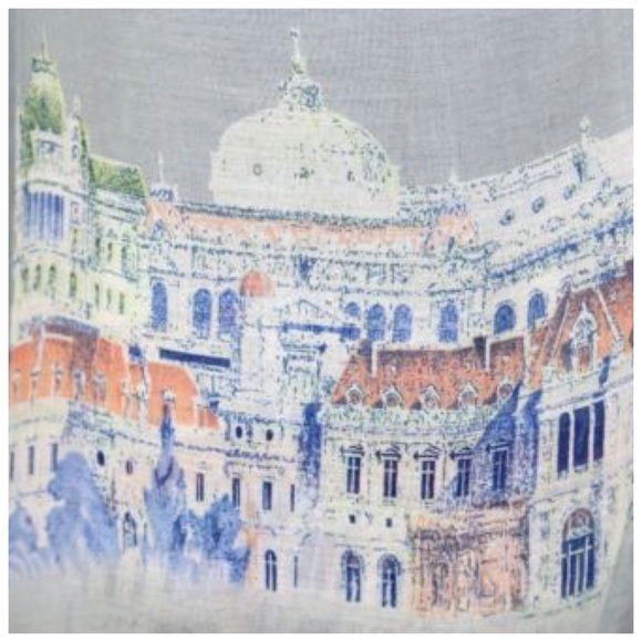 B119 Gray Blue Historic Castle Architecture Scarf - Picture 3 of 4