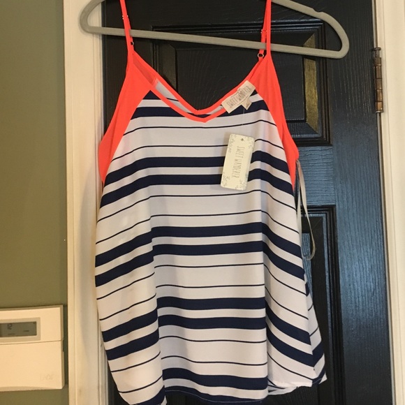 Coral, blue, and white tank top