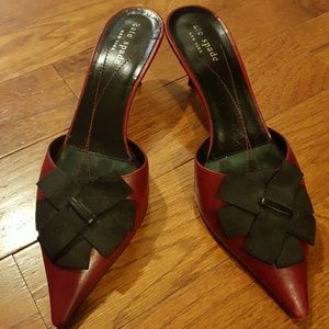 Kate Spade Red Kitten Heels with Black Flower