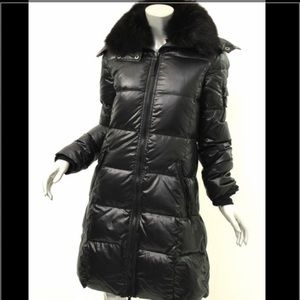 SAM. Black Fox Fur Quilted Goose Down Coat S  $795