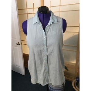 Sleeveless Button Up Chambray Top