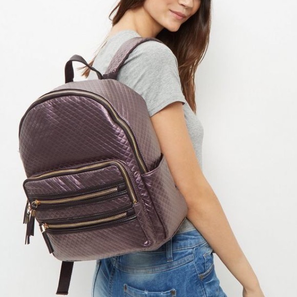 New Look Handbags - Purple metallic quilted back pack