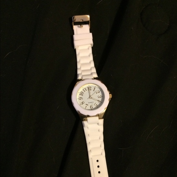 Gold and white watch.