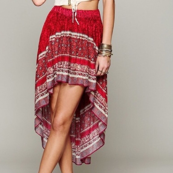Free People Border Print High Low Slip Skirt