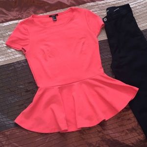 Bright Coral Peplum Top