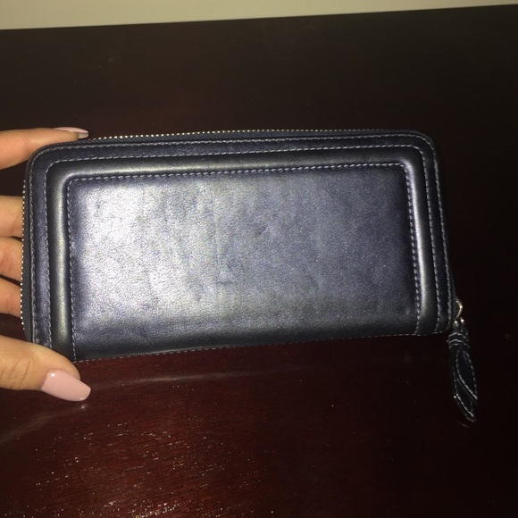 Navy Blue Leather Coach Zip Wallet - Picture 2 of 3