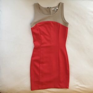 Coral & Tan Bodycon Dress