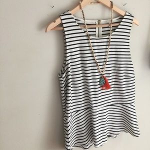 Black and white striped j crew peplum top