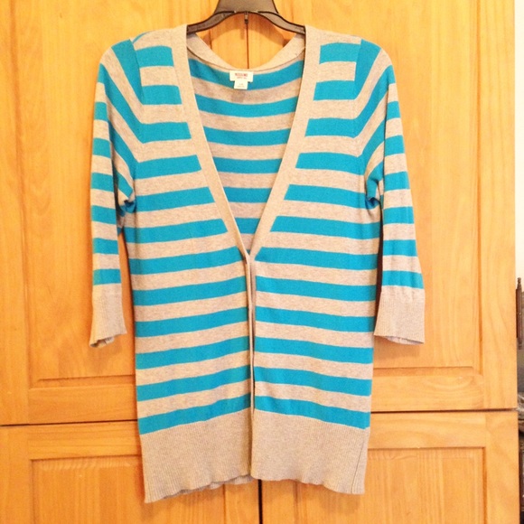 Striped boyfriend cardigan, aqua and grey