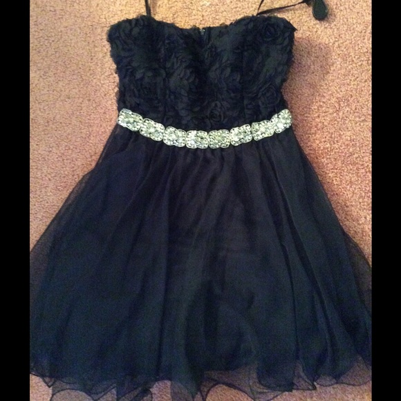 Strapless homecoming navy blue dress