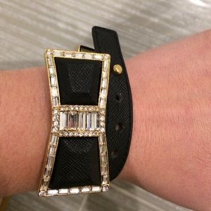 leather wraparound jeweled bow bracelet