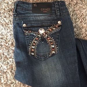 Rhinestone studded boot cut jeans