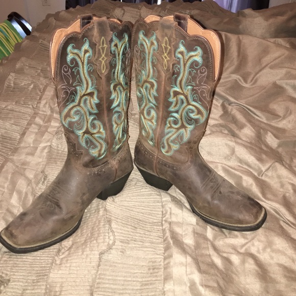 Brown square toe cowgirl boots