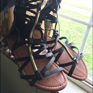 Black/Gold Gladiator Sandals