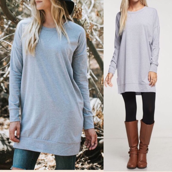 Pink Peplum Boutique Tops - Solid heather grey cotton spandex tunic top