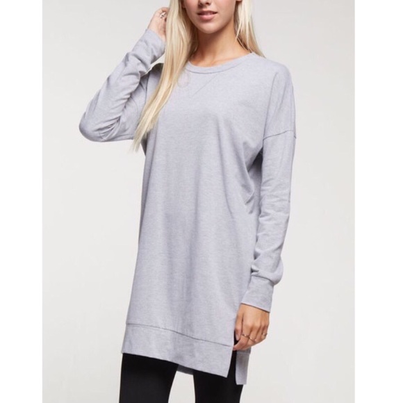 Solid heather grey cotton spandex tunic top - Picture 2 of 3