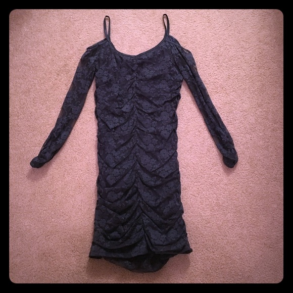 Gray Lace Lined Cold Shoulder Dress