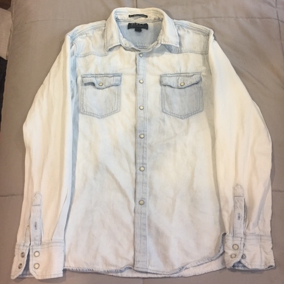 Forever 21 light wash denim button up shirt