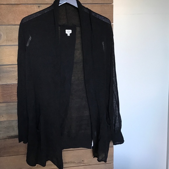 See through long black open sweater