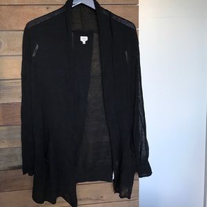 See through long black open sweater