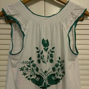 Floral Embroidered Flutter Tank