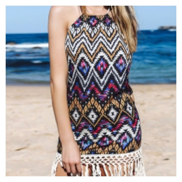 Bohemian Halter Floral Fringe Sleeveless Dress - Picture 5 of 5