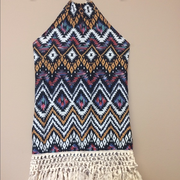 Bohemian Halter Floral Fringe Sleeveless Dress - Picture 4 of 5