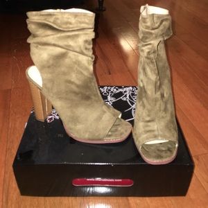 Liliana open toe, olive booties.