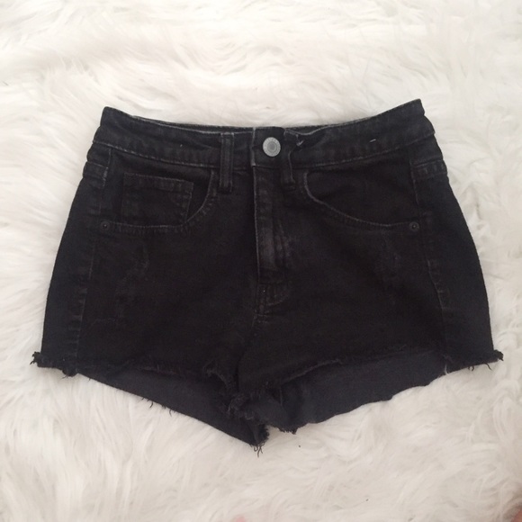 Black High Rise Denim Shorts