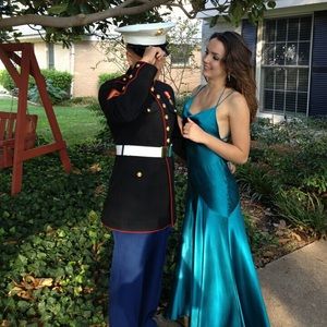 Teal Silk BCGBMaxAzria Mermaid Dress