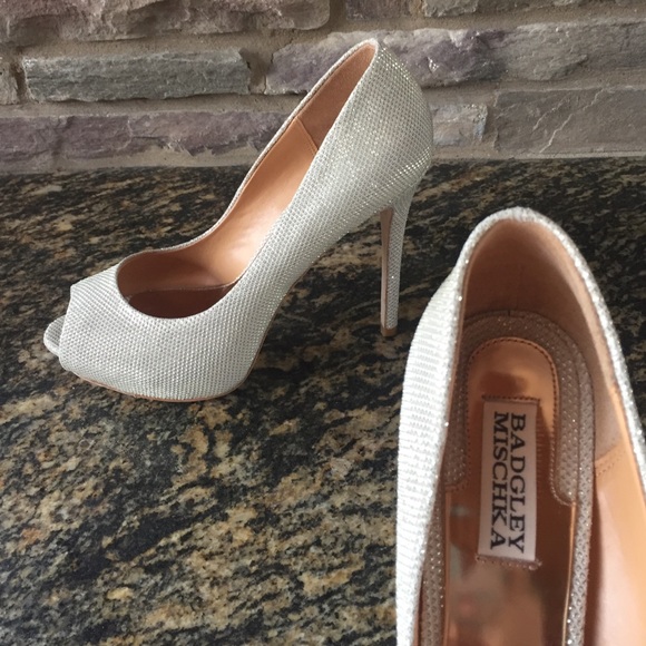 Badgley Mischka silver heels - only worn once!