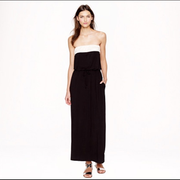 J. Crew Amie Navy/Grey Maxi Strapless Dress