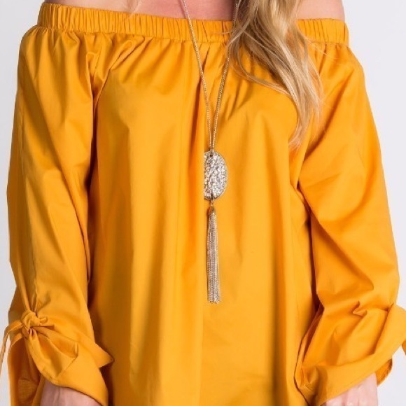 Cold Shoulder Long Sleeve Top- MUSTARD - Picture 2 of 4